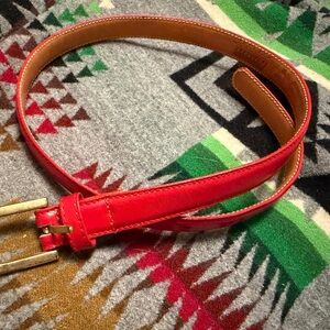 Red Leather Women’s Belt with Brass Buckle